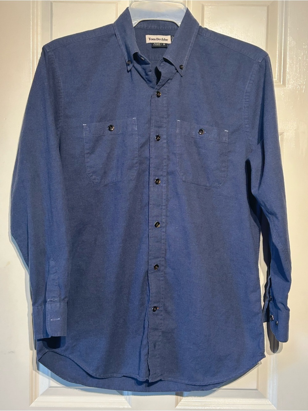 Tom Beckbe Dixon Button Down Mens Medium Blue Brushed Melange Cotton Long Sleeve